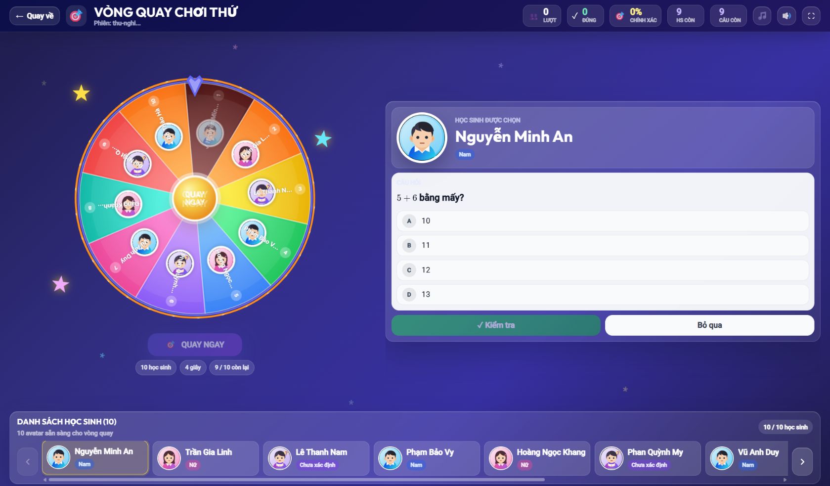 Vòng quay chọn học sinh