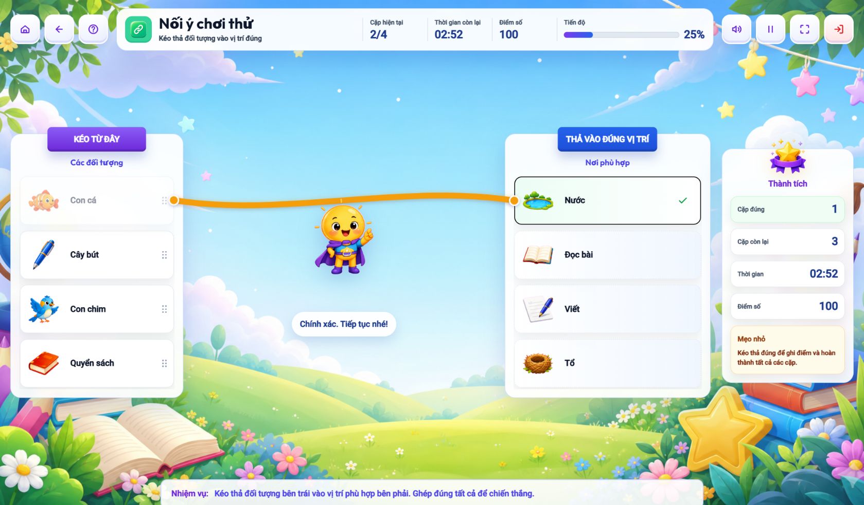 Nội dung đúng trong game Nối ý