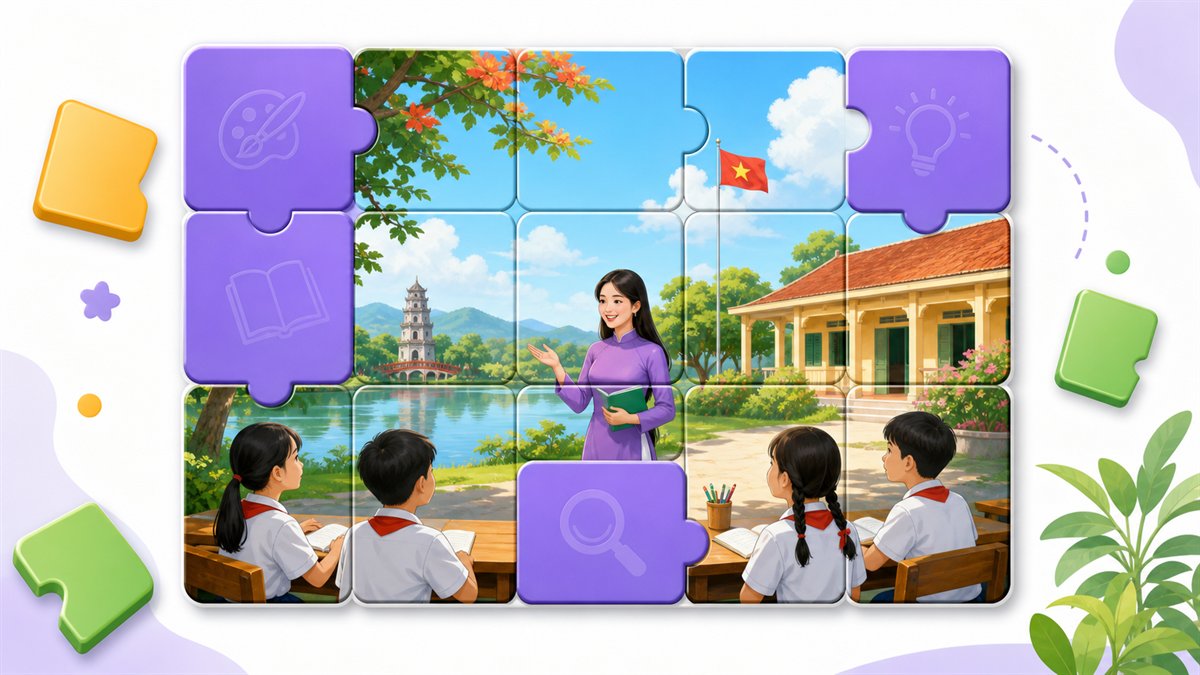 Bức tranh đang được mở dần trong trò chơi học tập
